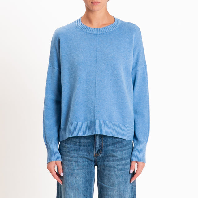 Zeroassoluto-Maglia scatola girocollo riga centrale - jeans
