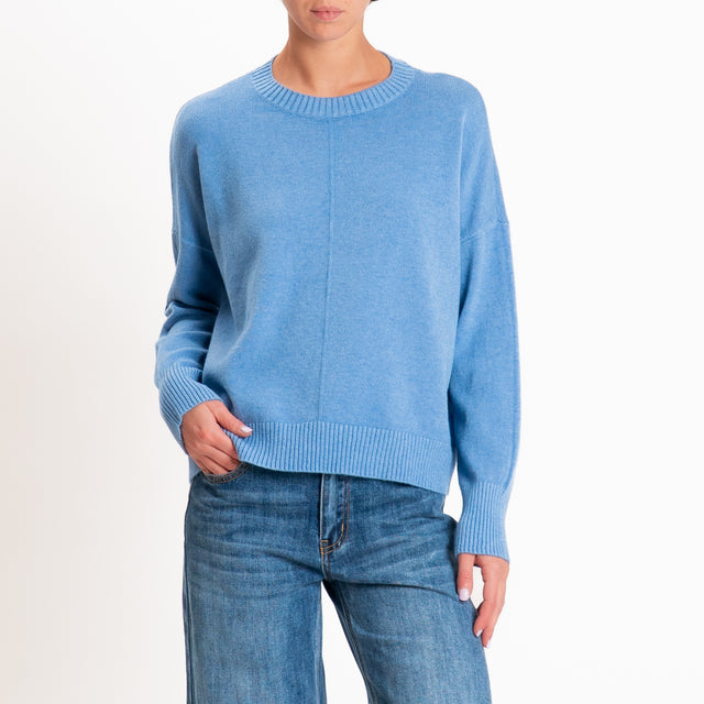 Zeroassoluto-Maglia scatola girocollo riga centrale - jeans