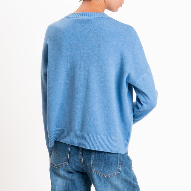 Zeroassoluto-Maglia scatola girocollo riga centrale - jeans