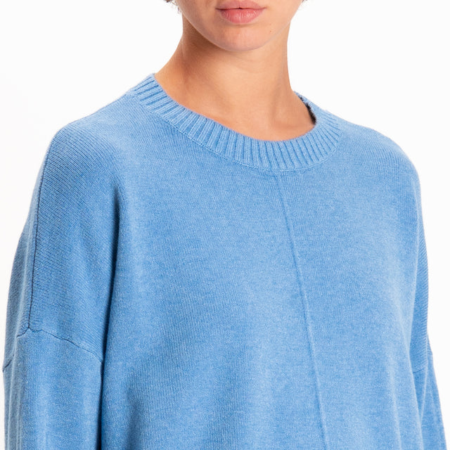 Zeroassoluto-Maglia scatola girocollo riga centrale - jeans