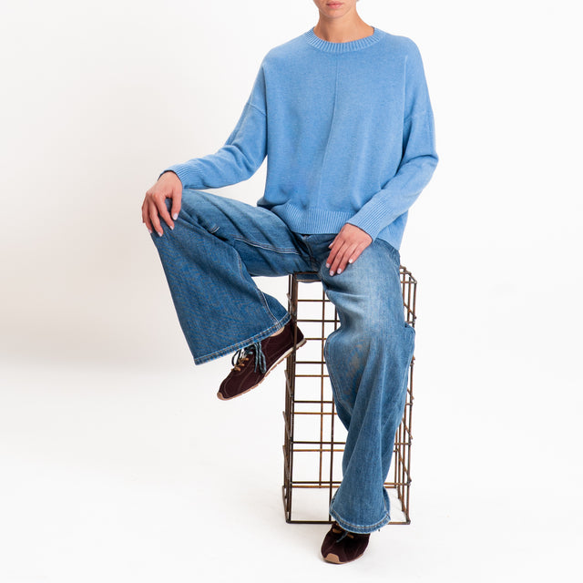 Zeroassoluto-Maglia scatola girocollo riga centrale - jeans
