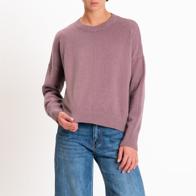 Zeroassoluto-Maglia scatola girocollo riga centrale - mauve