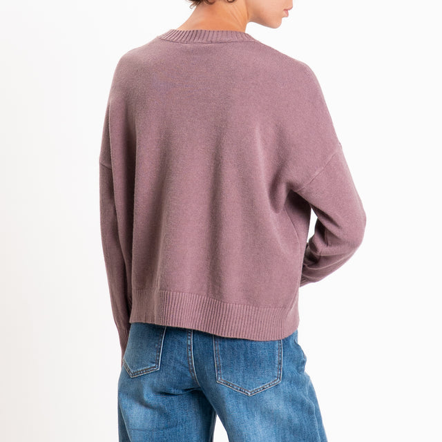 Zeroassoluto-Maglia scatola girocollo riga centrale - mauve