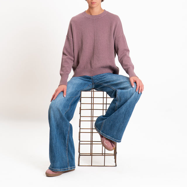 Zeroassoluto-Maglia scatola girocollo riga centrale - mauve
