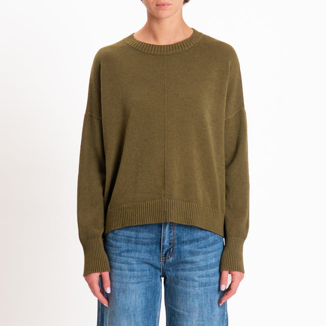 Zeroassoluto-Maglia scatola girocollo riga centrale - militare