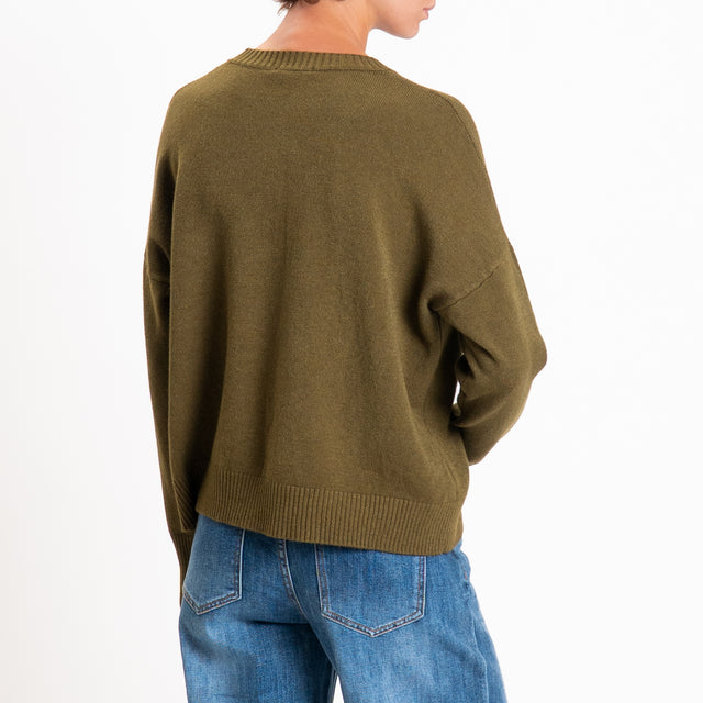 Zeroassoluto-Maglia scatola girocollo riga centrale - militare