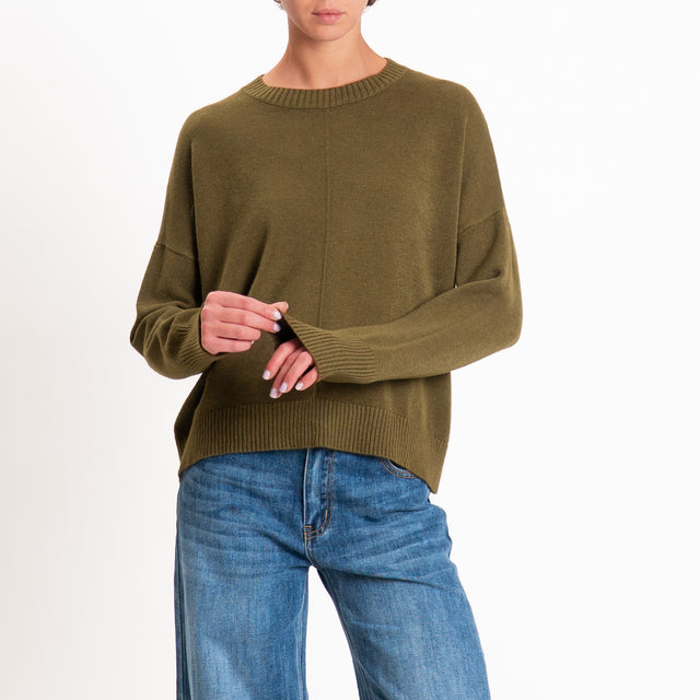 Zeroassoluto-Maglia scatola girocollo riga centrale - militare
