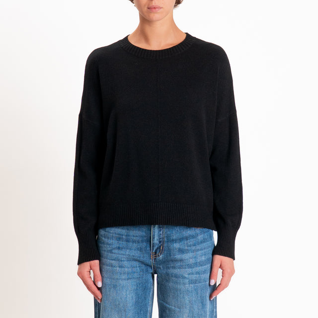 Zeroassoluto-Maglia scatola girocollo riga centrale - nero