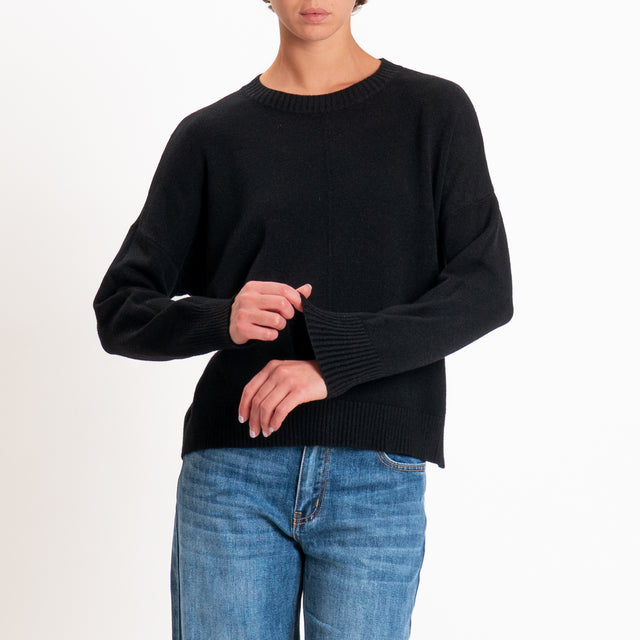 Zeroassoluto-Maglia scatola girocollo riga centrale - nero