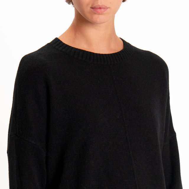 Zeroassoluto-Maglia scatola girocollo riga centrale - nero