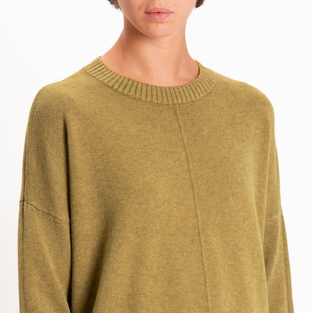 Zeroassoluto-Maglia scatola girocollo riga centrale - olio