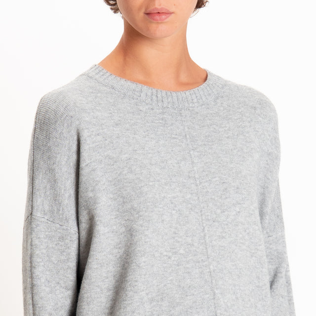 Zeroassoluto-Maglia scatola girocollo riga centrale - perla