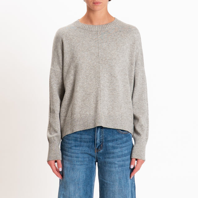 Zeroassoluto-Maglia scatola girocollo riga centrale - stone