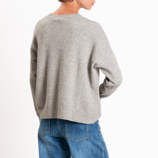 Zeroassoluto-Maglia scatola girocollo riga centrale - stone