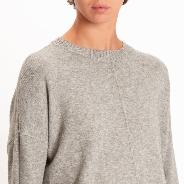 Zeroassoluto-Maglia scatola girocollo riga centrale - stone