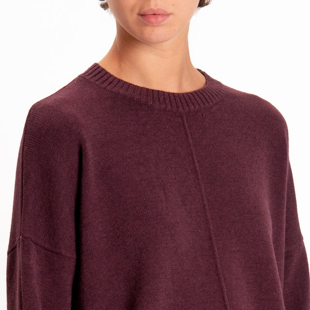 Zeroassoluto-Maglia scatola girocollo riga centrale - prugna