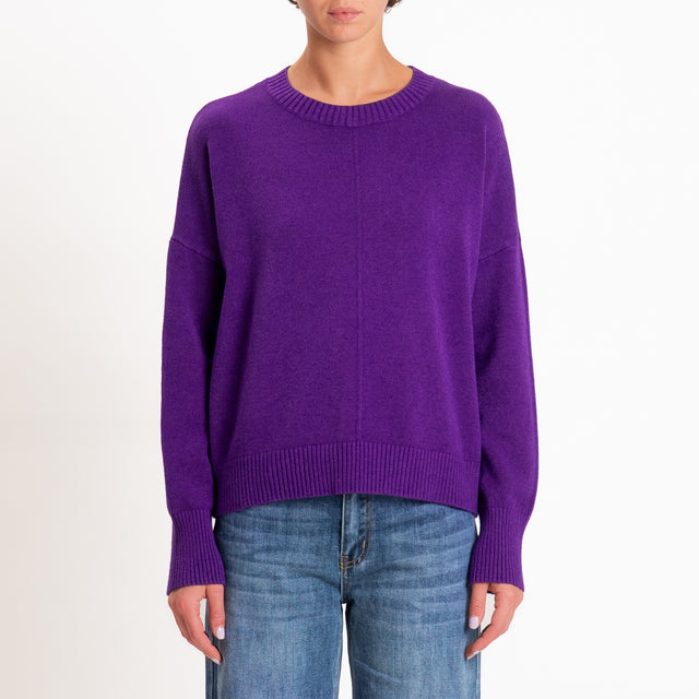 Zeroassoluto-Maglia scatola girocollo riga centrale - viola