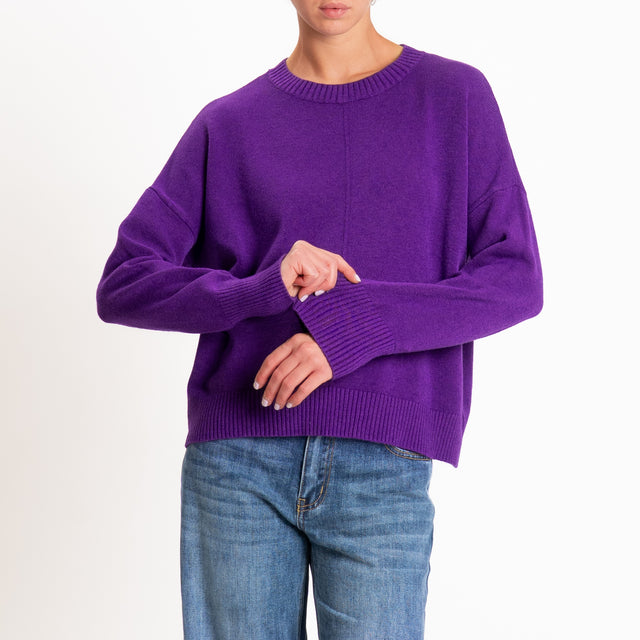 Zeroassoluto-Maglia scatola girocollo riga centrale - viola
