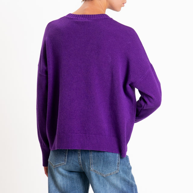 Zeroassoluto-Maglia scatola girocollo riga centrale - viola
