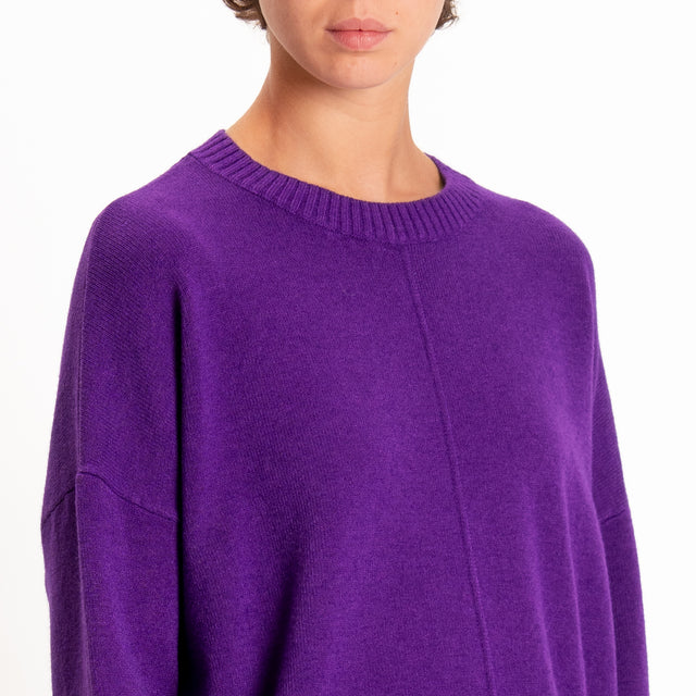 Zeroassoluto-Maglia scatola girocollo riga centrale - viola