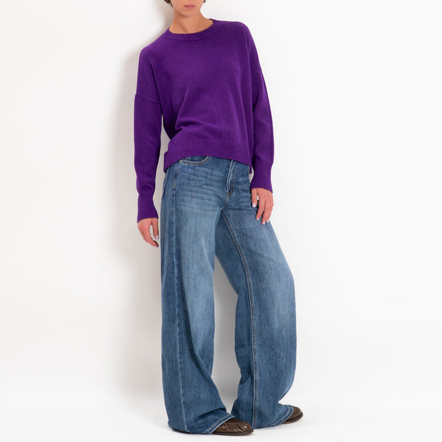 Zeroassoluto-Maglia scatola girocollo riga centrale - viola