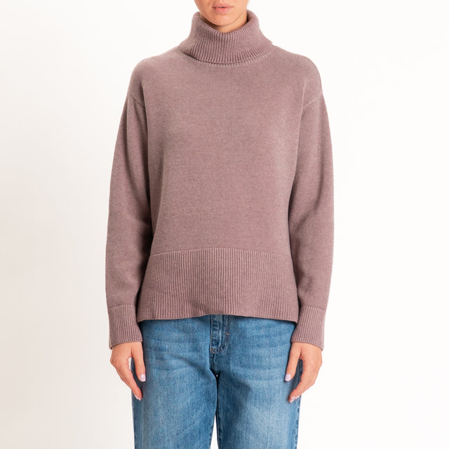 Zeroassoluto-Maglia scatola collo ad anello cannolè - mauve