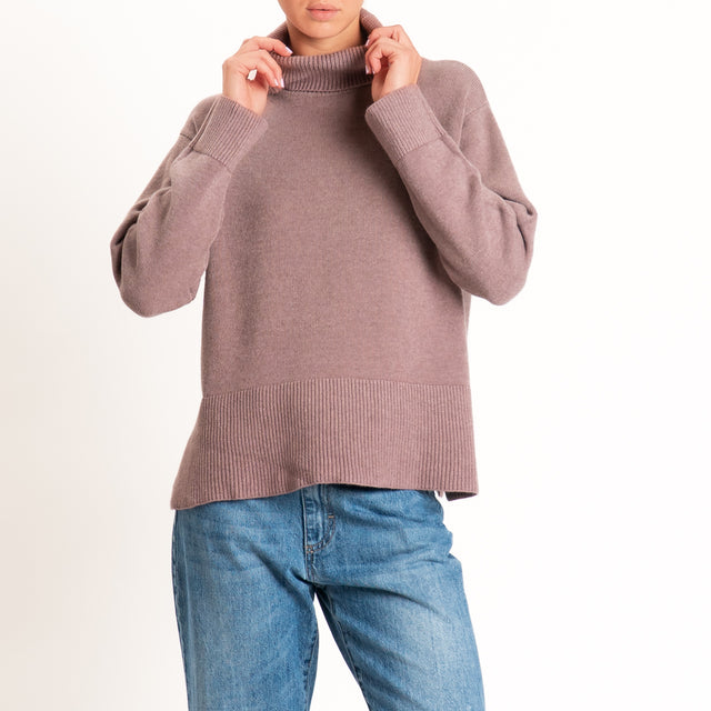 Zeroassoluto-Maglia scatola collo ad anello cannolè - mauve