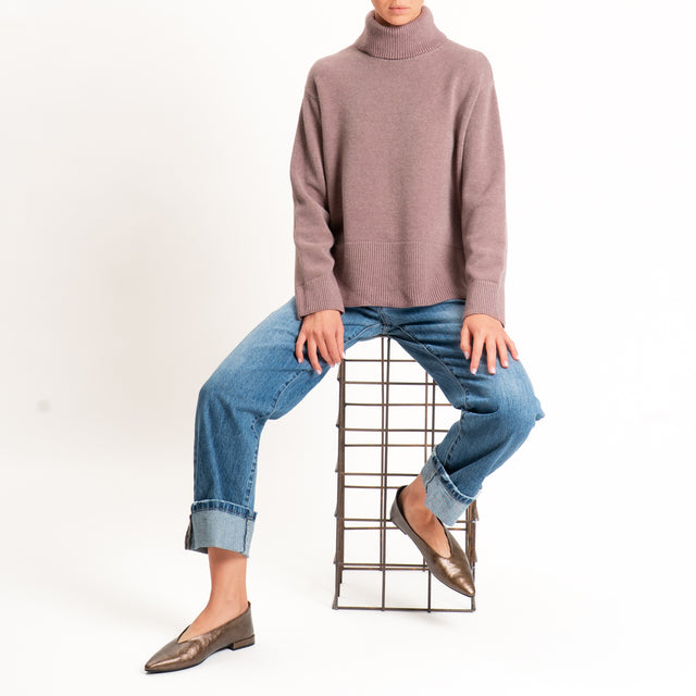Zeroassoluto-Maglia scatola collo ad anello cannolè - mauve
