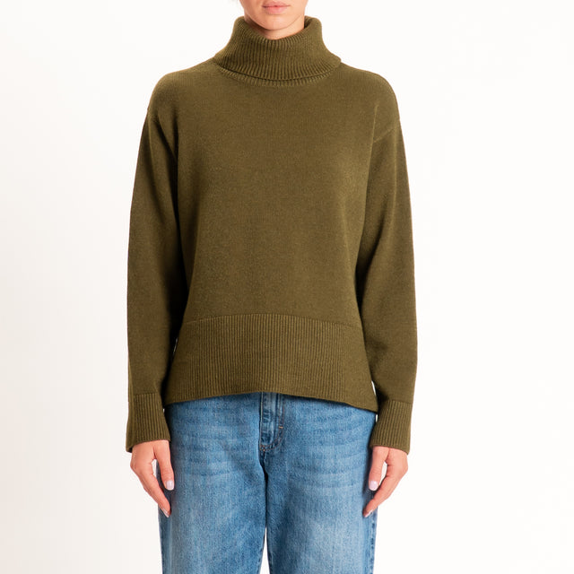 Zeroassoluto-Maglia scatola collo ad anello cannolè - militare