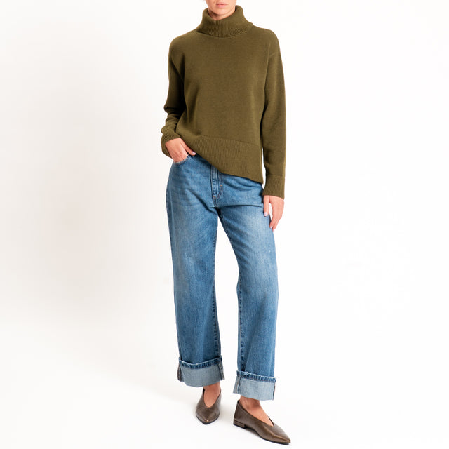 Zeroassoluto-Maglia scatola collo ad anello cannolè - militare