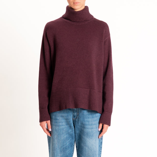 Zeroassoluto-Maglia scatola collo ad anello cannolè - prugna