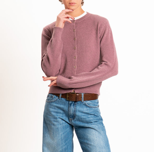 Zeroassoluto-Cardigan crop in maglia bordi a coste - mauve