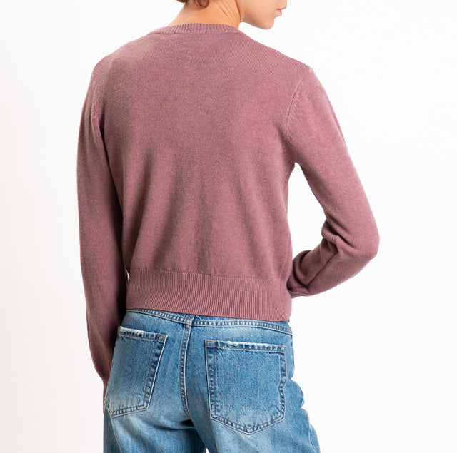 Zeroassoluto-Cardigan crop in maglia bordi a coste - mauve