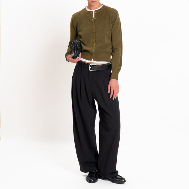 Zeroassoluto-Cardigan crop in maglia bordi a coste - militare