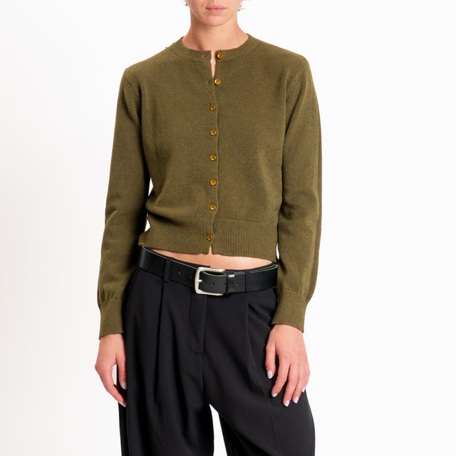 Zeroassoluto-Cardigan crop in maglia bordi a coste - militare