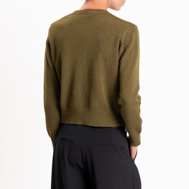 Zeroassoluto-Cardigan crop in maglia bordi a coste - militare