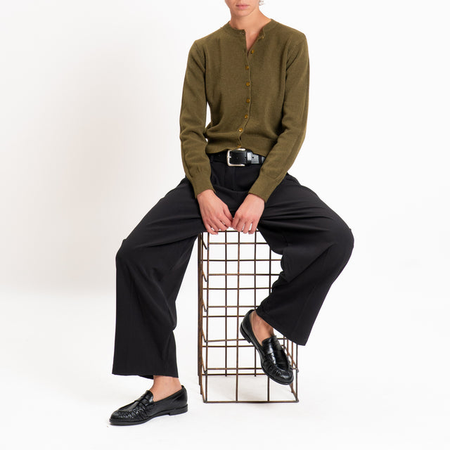 Zeroassoluto-Cardigan crop in maglia bordi a coste - militare