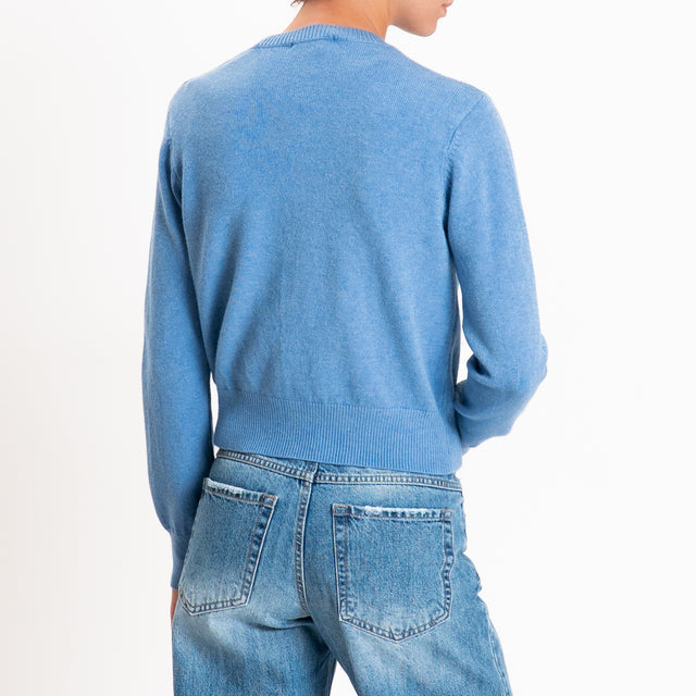 Zeroassoluto-Cardigan crop in maglia bordi a coste - jeans