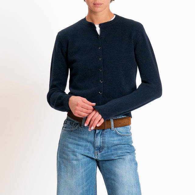 Zeroassoluto-Cardigan crop in maglia bordi a coste - blu