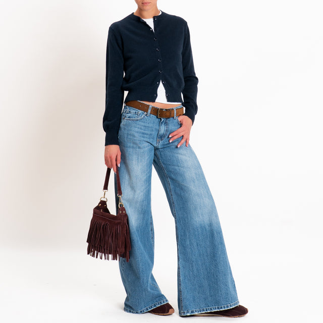 Zeroassoluto-Cardigan crop in maglia bordi a coste - blu