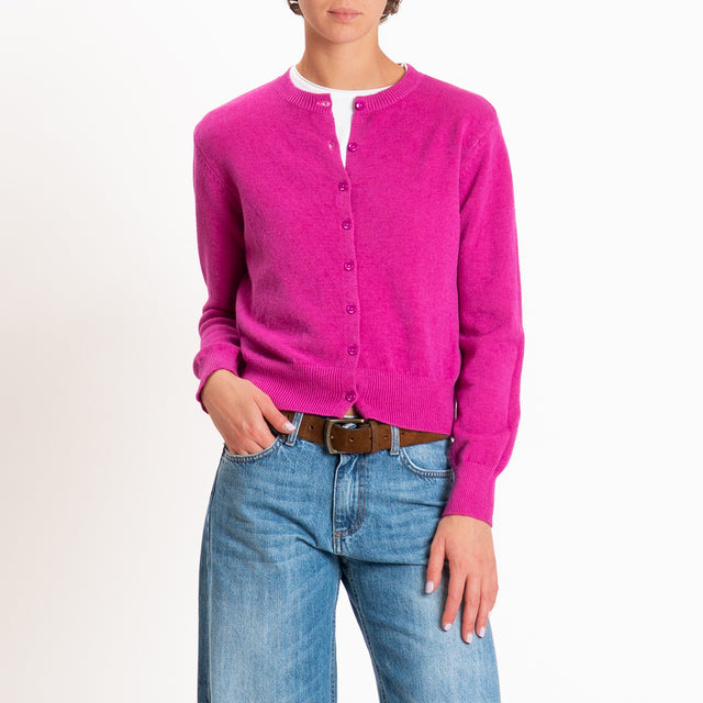 Zeroassoluto-Cardigan crop in maglia bordi a coste - amarena