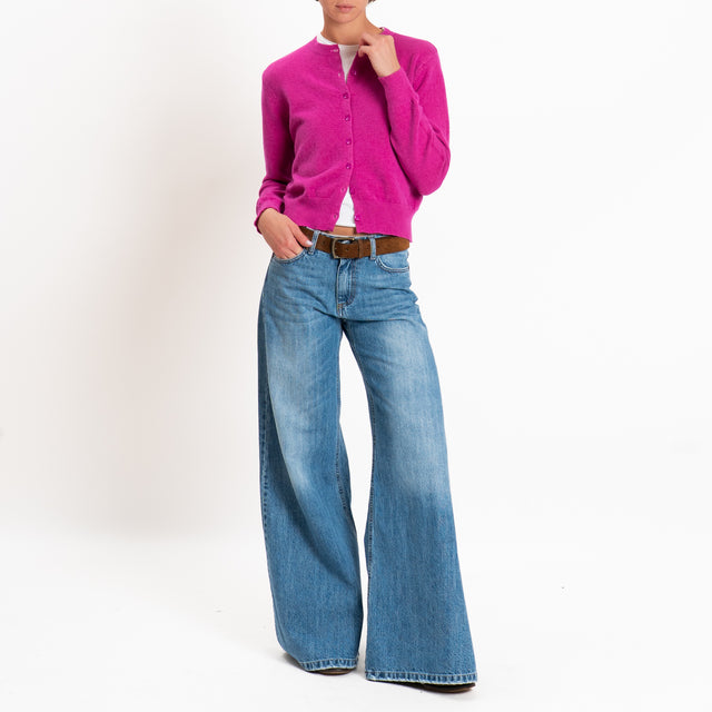 Zeroassoluto-Cardigan crop in maglia bordi a coste - amarena