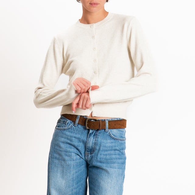 Zeroassoluto-Cardigan crop in maglia bordi a coste - gesso