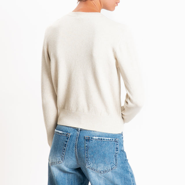 Zeroassoluto-Cardigan crop in maglia bordi a coste - gesso
