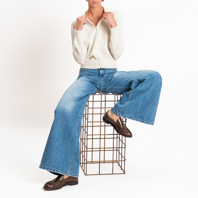 Zeroassoluto-Cardigan crop in maglia bordi a coste - gesso