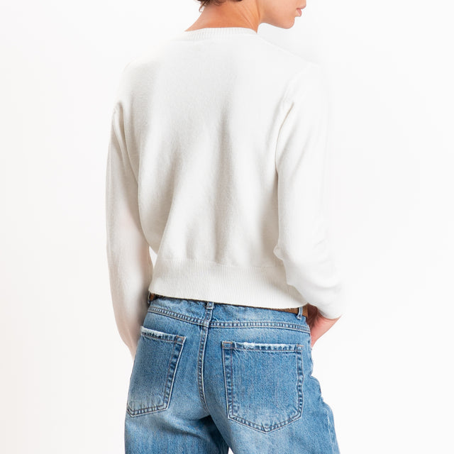 Zeroassoluto-Cardigan crop in maglia bordi a coste - panna