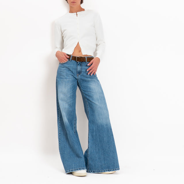 Zeroassoluto-Cardigan crop in maglia bordi a coste - panna