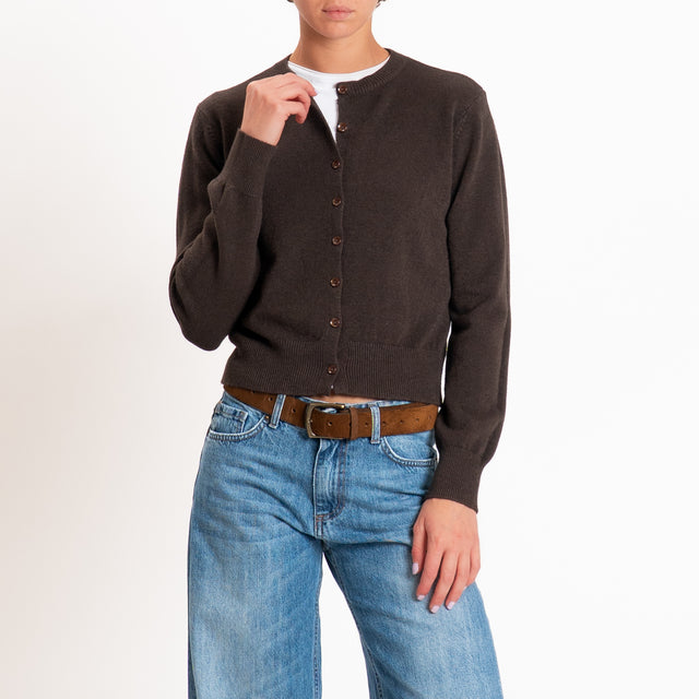 Zeroassoluto-Cardigan crop in maglia bordi a coste - choco