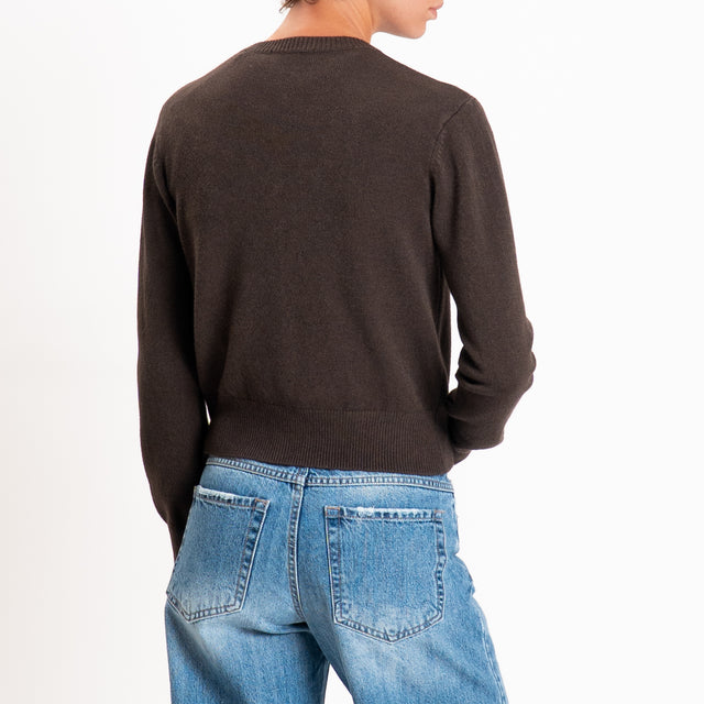 Zeroassoluto-Cardigan crop in maglia bordi a coste - choco