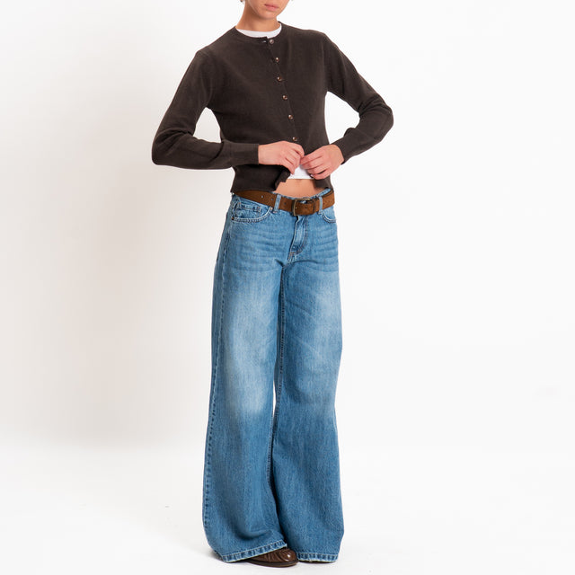 Zeroassoluto-Cardigan crop in maglia bordi a coste - choco